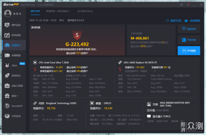 完美搭子，U7 265K+微星B860M MORTAR迫擊炮_新浪眾測