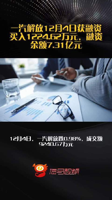 一汽解放12月4日获融资买入1224.62万元，融资余额7.31亿元