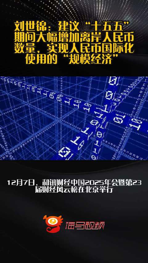 刘世锦：建议“十五五”?期间大幅增加离岸人民币数量，实现人民币国际化使用的“规模经济”