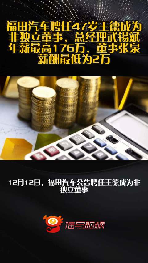 福田汽车聘任47岁王德成为非独立董事，总经理武锡斌年薪最高176万，董事张泉薪酬最低为2万