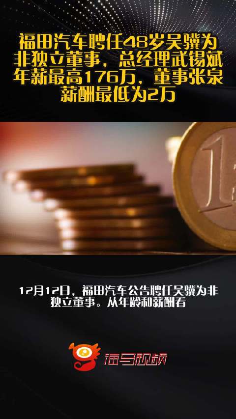 福田汽车聘任48岁吴骥为非独立董事，总经理武锡斌年薪最高176万，董事张泉薪酬最低为2万