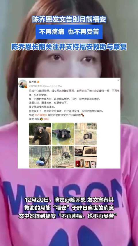 陈乔恩救助的月熊福安离世