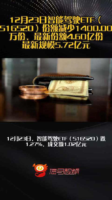 12月23日智能驾驶ETF（516520）份额减少1400.00万份，最新份额4.60亿份，最新规模5.72亿元
