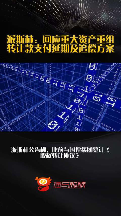 派斯林：回应重大资产重组转让款支付延期及追偿方案
