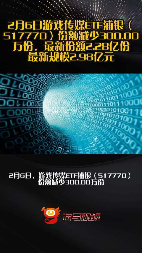 2月6日游戏传媒ETF浦银（517770）份额减少300.00万份，最新份额2.28亿份，最新规模2.98亿元