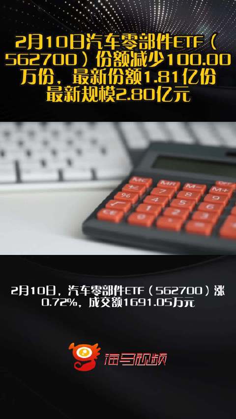 2月10日汽车零部件ETF（562700）份额减少100.00万份，最新份额1.81亿份，最新规模2.80亿元