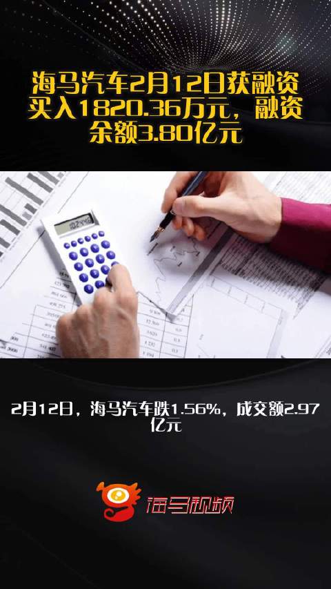 海马汽车2月12日获融资买入1820.36万元，融资余额3.80亿元