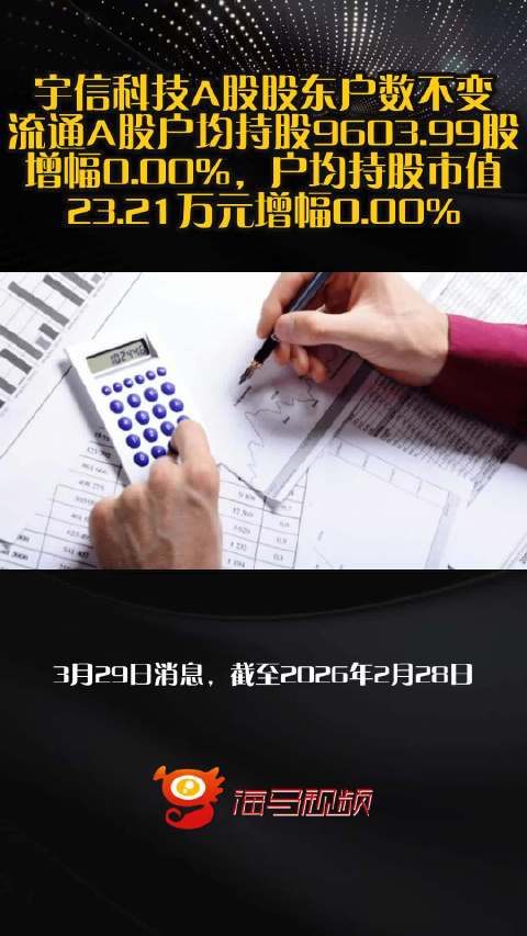 宇信科技A股股东户数不变，流通A股户均持股9603.99股增幅0.00%，户均持股市值23.21万元增幅0.00%