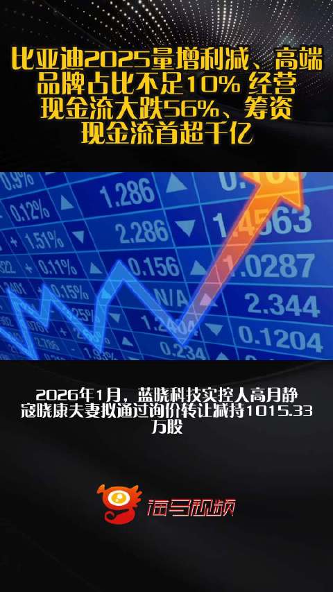 比亚迪2025量增利减、高端品牌占比不足10% 经营现金流大跌56%、筹资现金流首超千亿