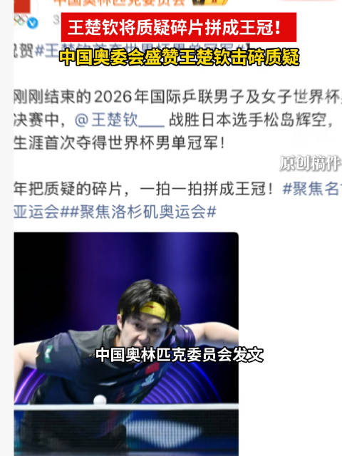 中国奥委会盛赞王楚钦击碎质疑