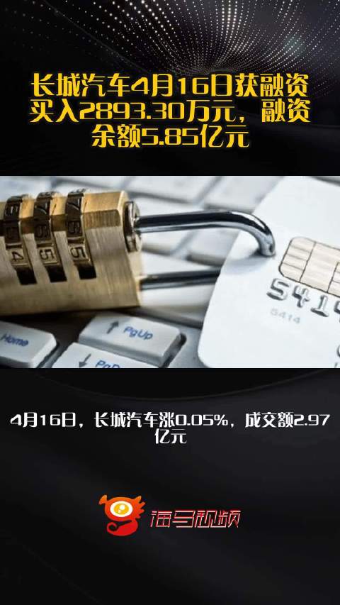 长城汽车4月16日获融资买入2893.30万元，融资余额5.85亿元