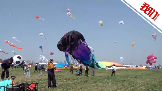 东北老铁带百米巨筝首飞潍坊：去年也来了但没飞起来