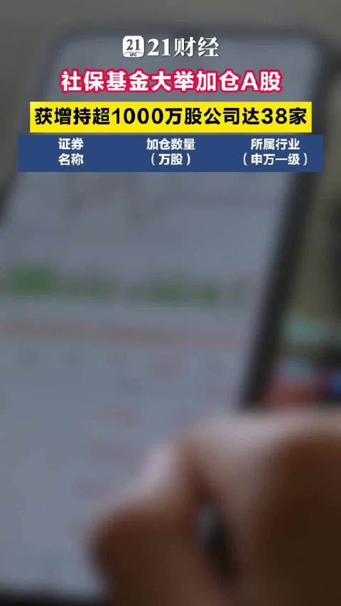社保基金大举加仓布局A股！社保基金增持超1000万股公司达38家