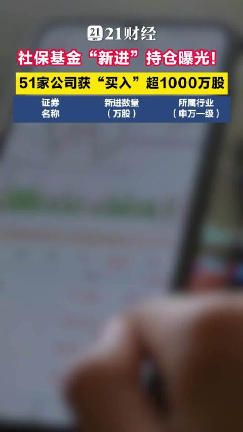 社保基金新进持仓曝光！多达51家公司获买入超1000万股