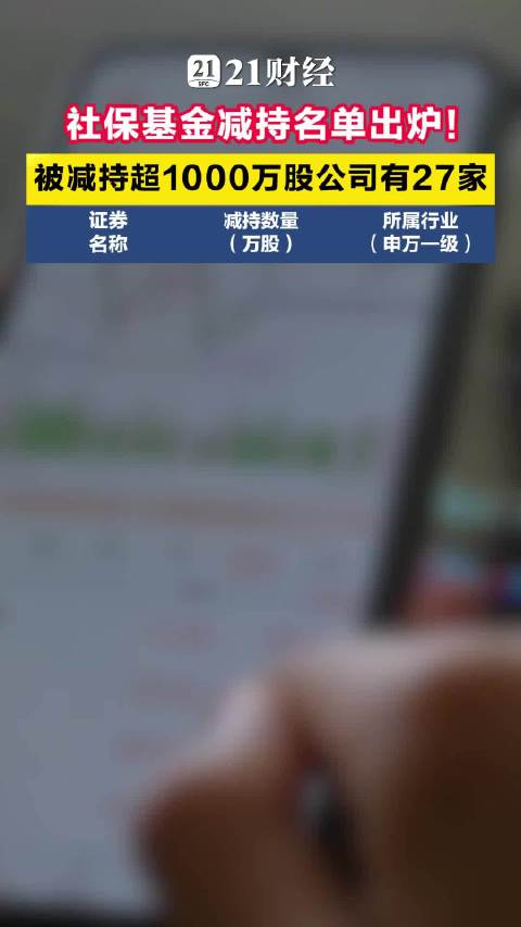 社保基金减持名单出炉！被减持超1000万股公司有27家