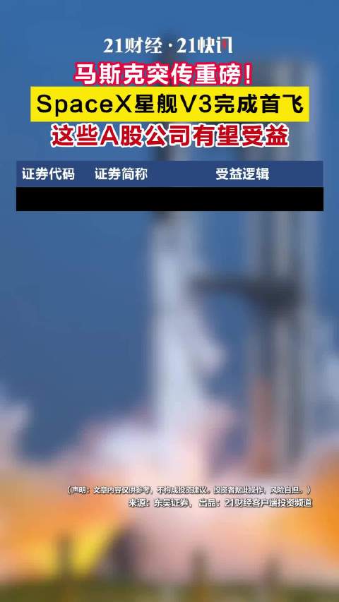 SpaceX星舰V3完成首飞，这些A股公司有望受益