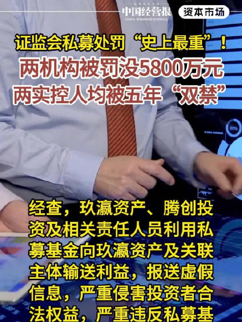 证监会私募处罚“史上最重”！两机构被罚没5800万元，两实控人均被五年“双禁”