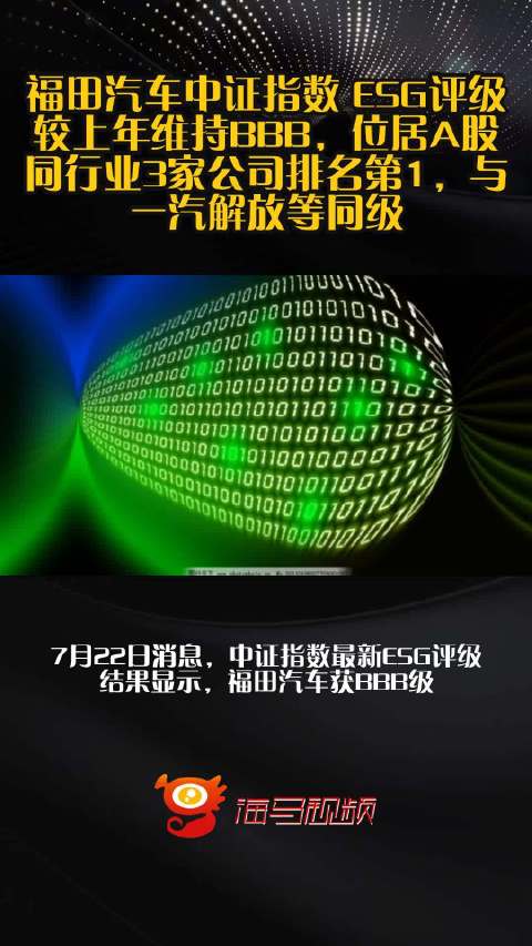 福田汽车中证指数 ESG评级较上年维持BBB，位居A股同行业3家公司排名第1，与一汽解放等同级