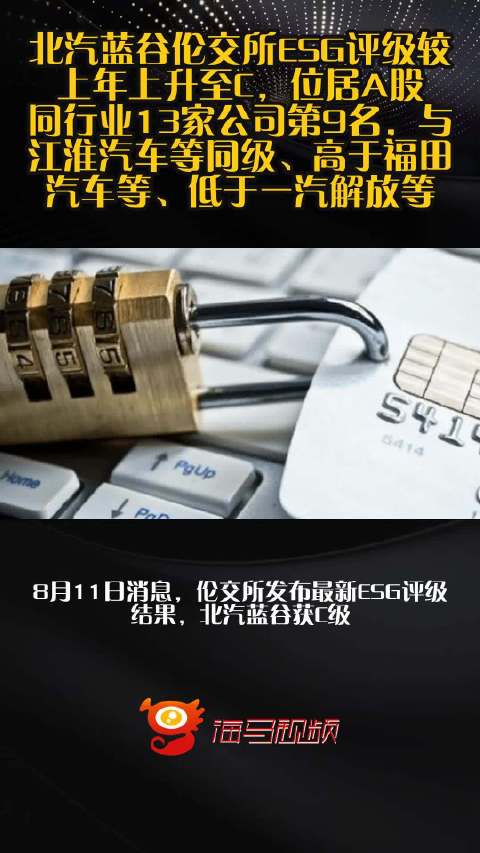 北汽蓝谷伦交所ESG评级较上年上升至C，位居A股同行业13家公司第9名，与江淮汽车等同级、高于福田汽车等、低于一汽解放等
