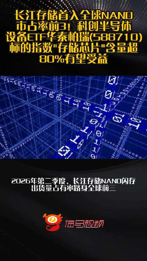 长江存储首入全球NAND市占率前3！科创半导体设备ETF华泰柏瑞(588710)标的指数"存储芯片"含量超80%有望受益