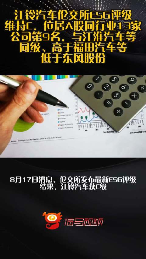江铃汽车伦交所ESG评级维持C，位居A股同行业13家公司第9名，与江淮汽车等同级、高于福田汽车等、低于东风股份