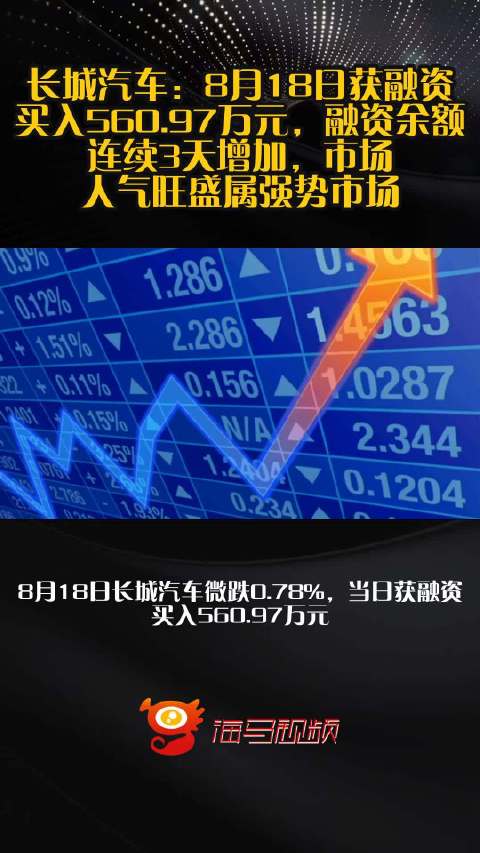 长城汽车：8月18日获融资买入560.97万元，融资余额连续3天增加，市场人气旺盛属强势市场