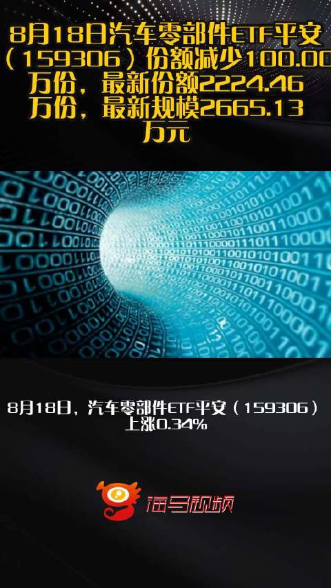 8月18日汽车零部件ETF平安（159306）份额减少100.00万份，最新份额2224.46万份，最新规模2665.13万元