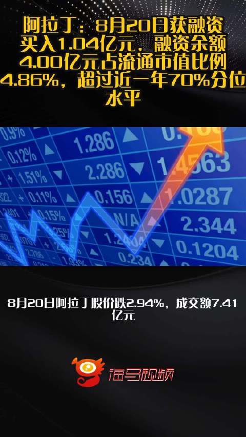 阿拉丁：8月20日获融资买入1.04亿元，融资余额4.00亿元占流通市值比例4.86%，超过近一年70%分位水平