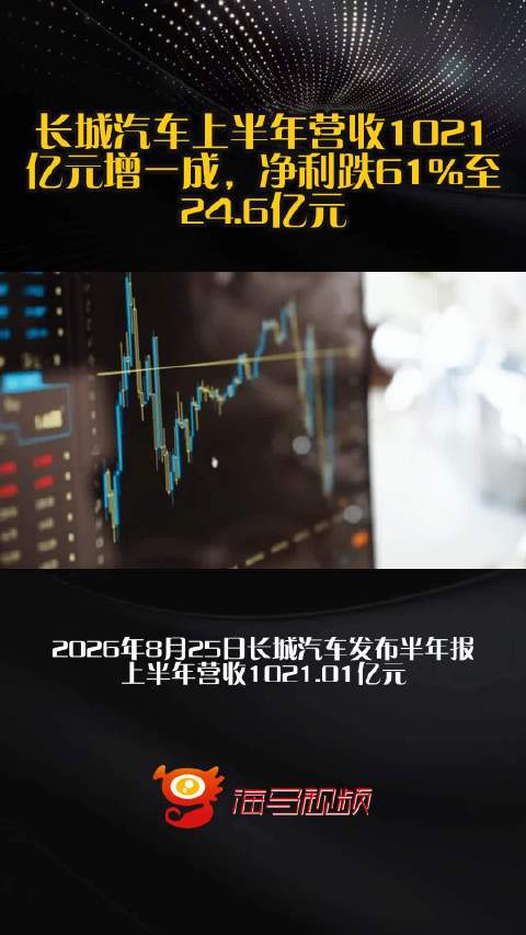 长城汽车上半年营收1021亿元增一成，净利跌61%至24.6亿元