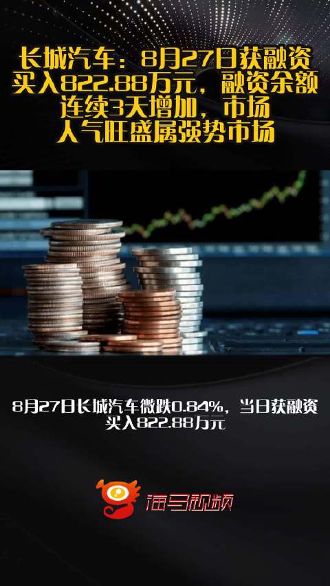 长城汽车：8月27日获融资买入822.88万元，融资余额连续3天增加，市场人气旺盛属强势市场