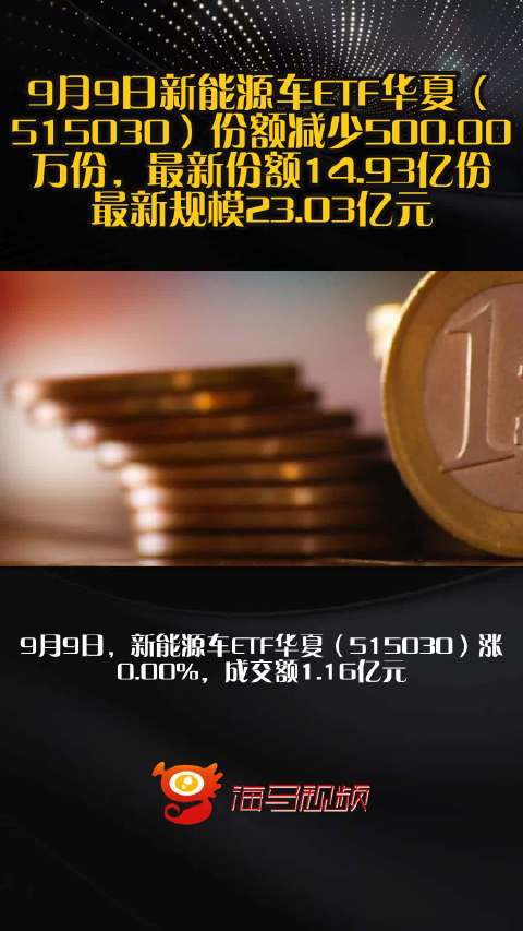 9月9日新能源车ETF华夏（515030）份额减少500.00万份，最新份额14.93亿份，最新规模23.03亿元