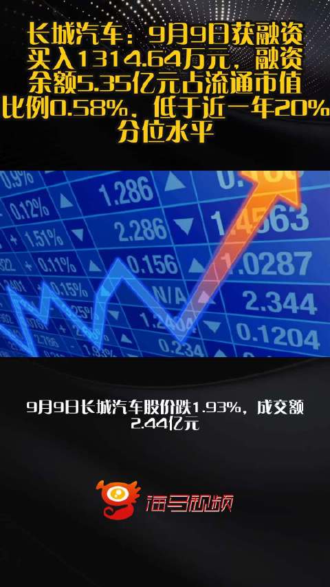 长城汽车：9月9日获融资买入1314.64万元，融资余额5.35亿元占流通市值比例0.58%，低于近一年20%分位水平