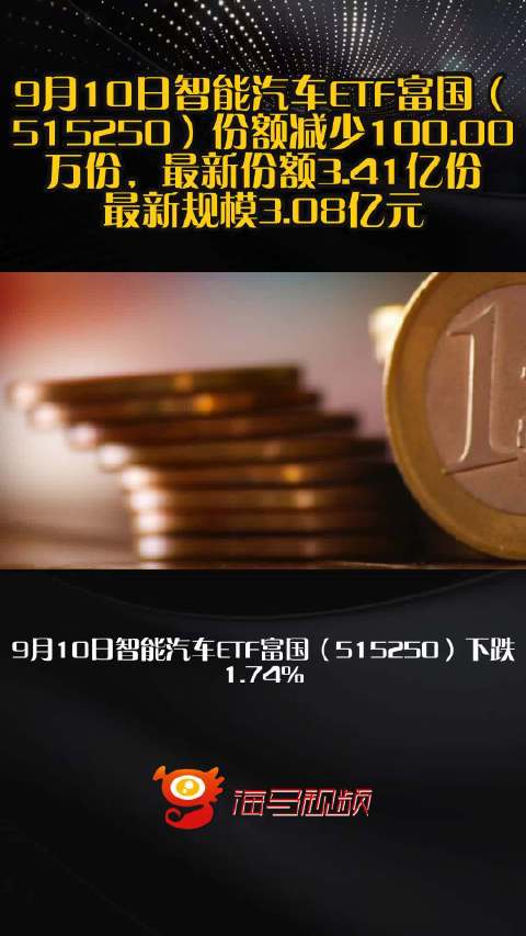 9月10日智能汽车ETF富国（515250）份额减少100.00万份，最新份额3.41亿份，最新规模3.08亿元