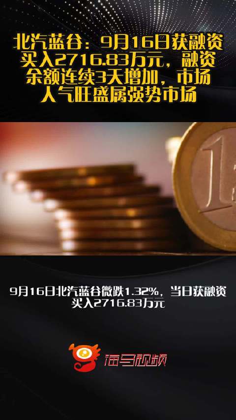 北汽蓝谷：9月16日获融资买入2716.83万元，融资余额连续3天增加，市场人气旺盛属强势市场