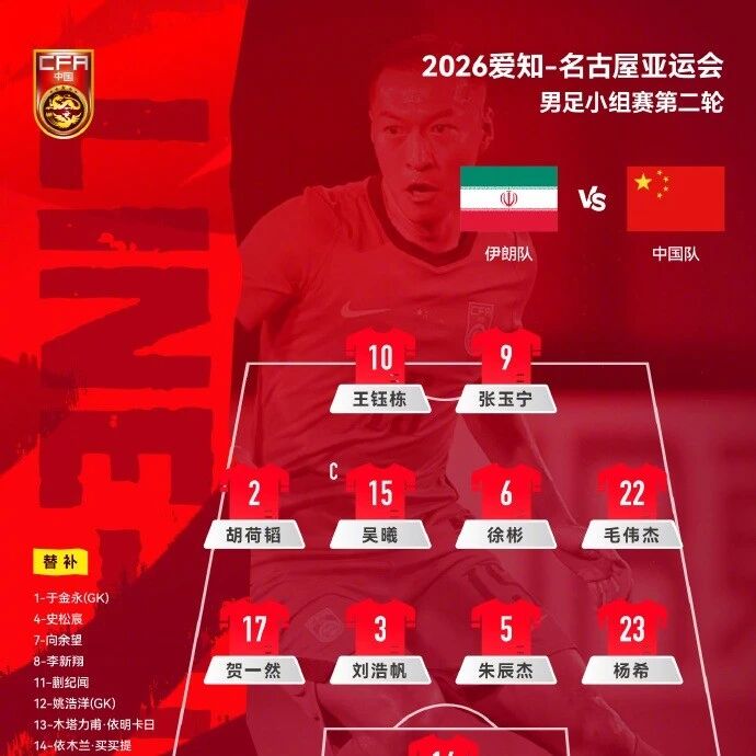 张玉宁、吴曦和朱辰杰三名老将继续首发，亚运会男足中国迎战伊朗，力争小组第一
