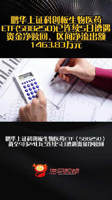 鹏华上证科创板生物医药ETF(588250)已连续5日遭遇资金净赎回，区间净流出额1463.83万元