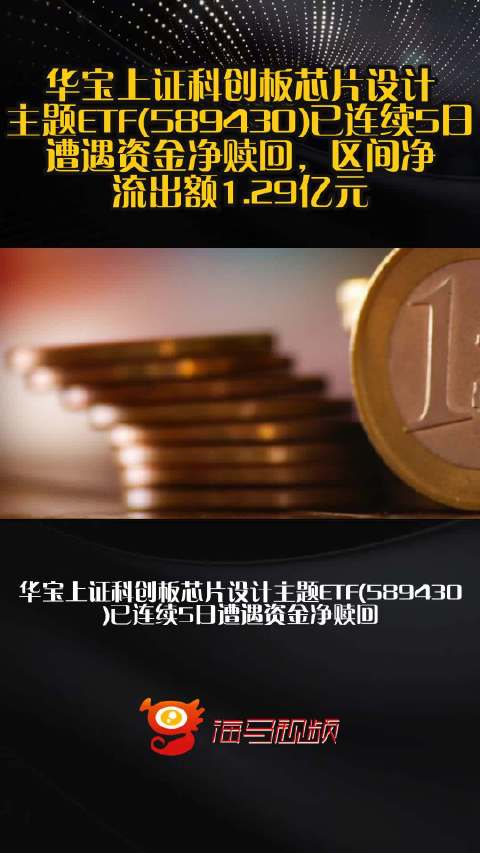 华宝上证科创板芯片设计主题ETF(589430)已连续5日遭遇资金净赎回，区间净流出额1.29亿元