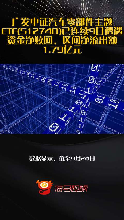 广发中证汽车零部件主题ETF(512740)已连续9日遭遇资金净赎回，区间净流出额1.79亿元
