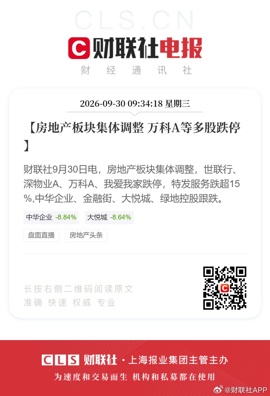 房地产板块集体调整 万科A等多股跌停