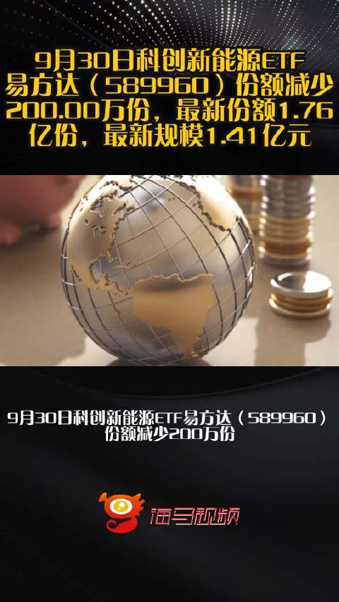 9月30日科创新能源ETF易方达（589960）份额减少200.00万份，最新份额1.76亿份，最新规模1.41亿元