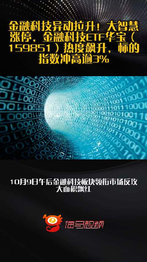 金融科技异动拉升！大智慧涨停，金融科技ETF华宝（159851）热度飙升，标的指数冲高逾3%