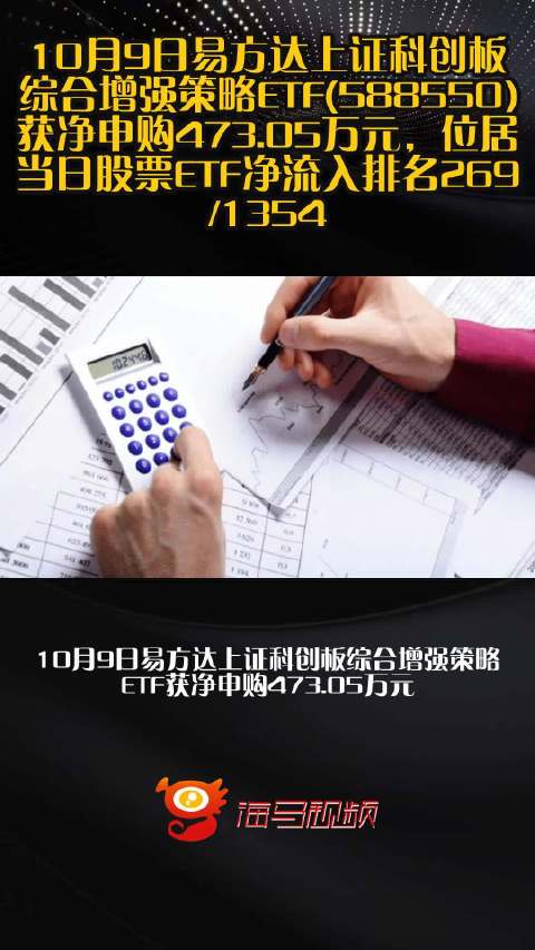 10月9日易方达上证科创板综合增强策略ETF(588550)获净申购473.05万元，位居当日股票ETF净流入排名269/1354