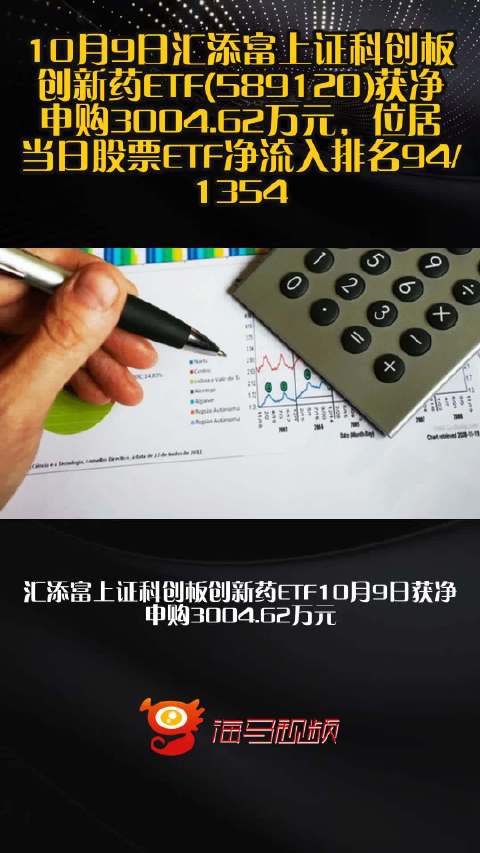 10月9日汇添富上证科创板创新药ETF(589120)获净申购3004.62万元，位居当日股票ETF净流入排名94/1354