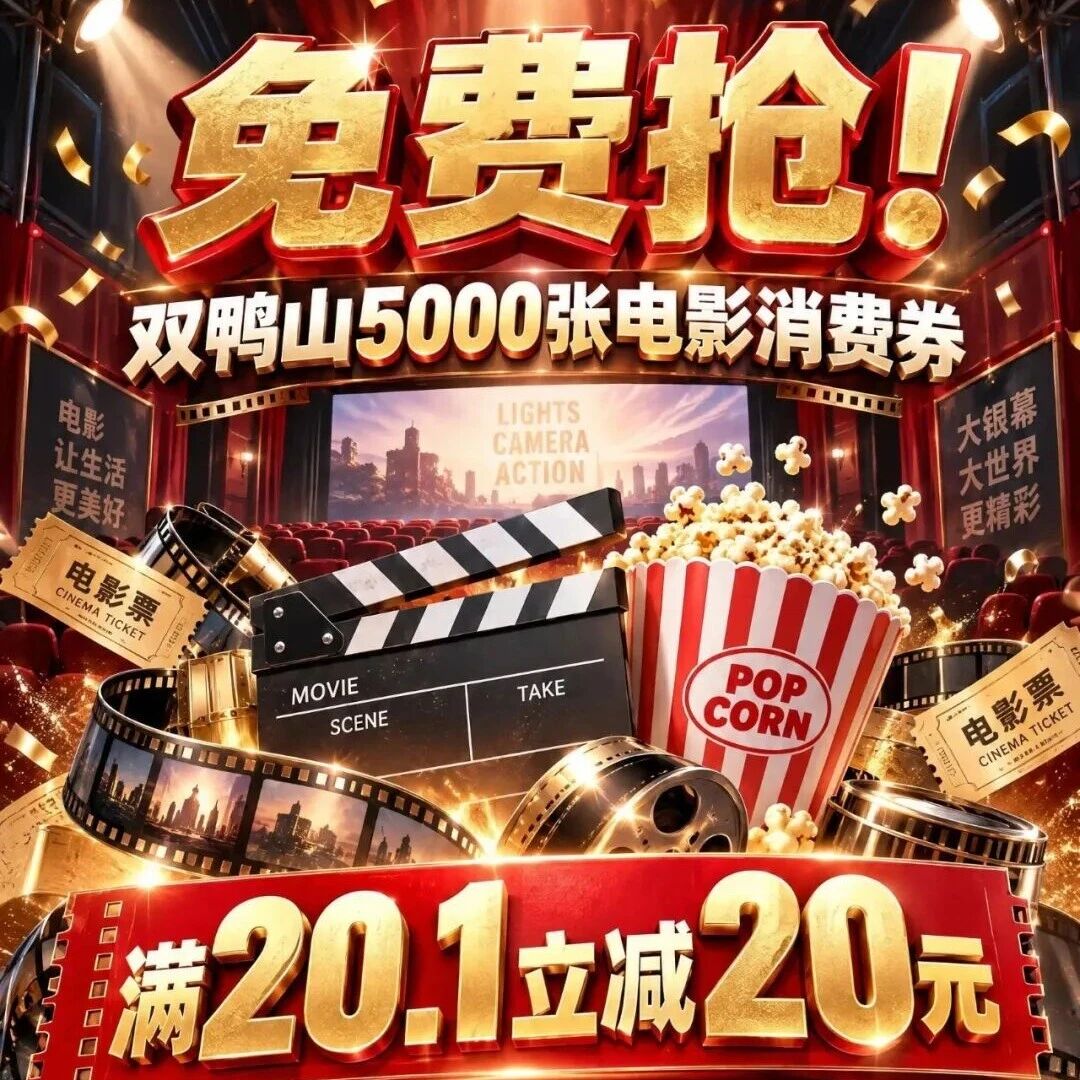 双鸭山：电影消费券来啦！满20.1减20元！团购更优惠哦！