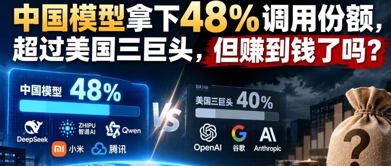 中国模型拿下48%调用份额,超过美国三巨头,但赚到钱了吗? 中国模型拿下48%调用份额,超过美国三巨头,但赚到钱了吗?