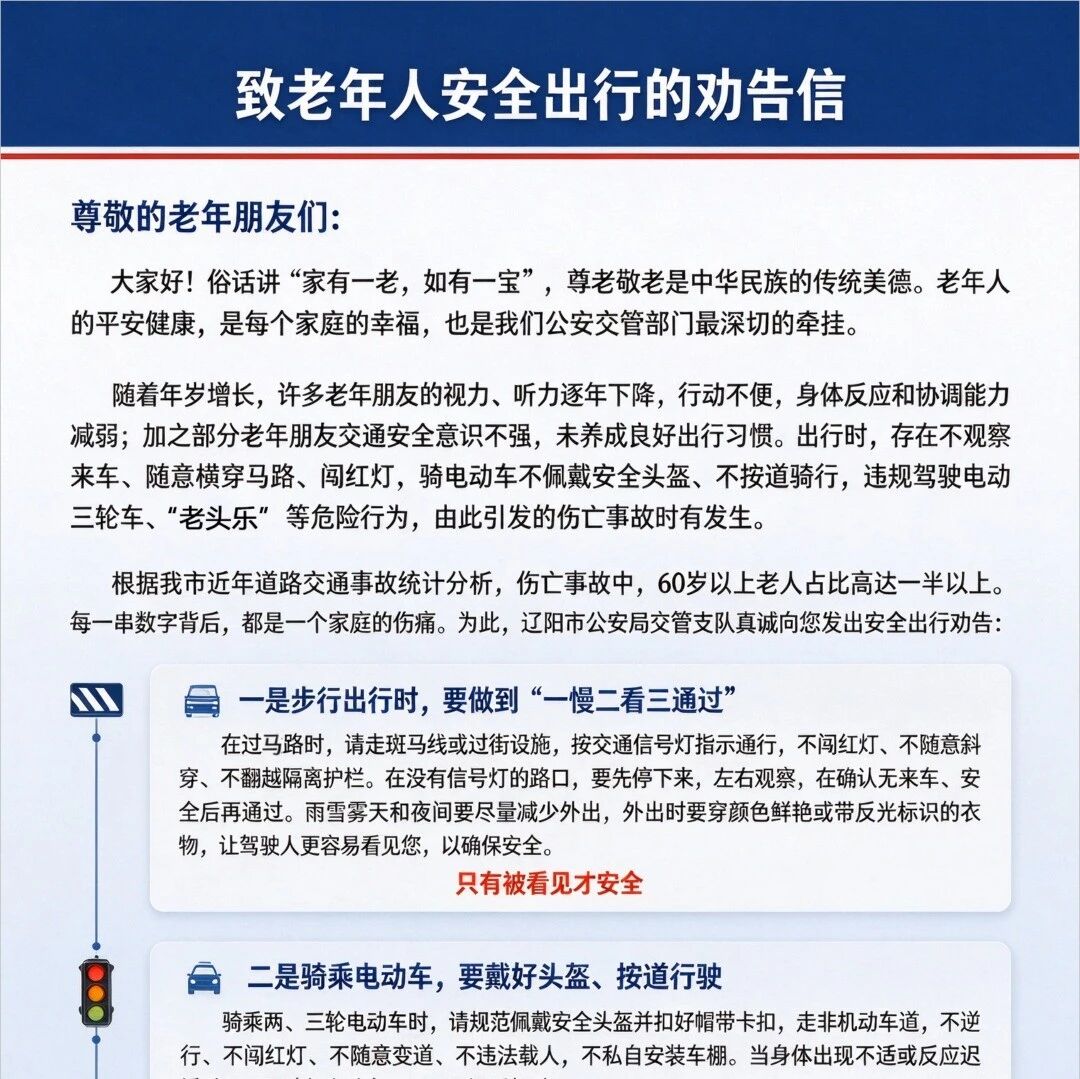 致老年人安全出行的劝告信 致老年人安全出行的劝告信