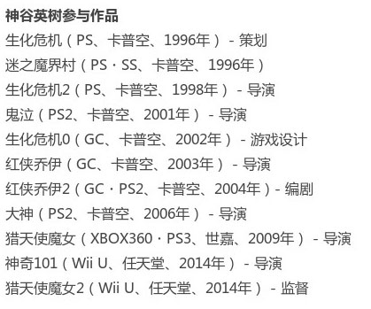 神谷英树曾参与开发的作品