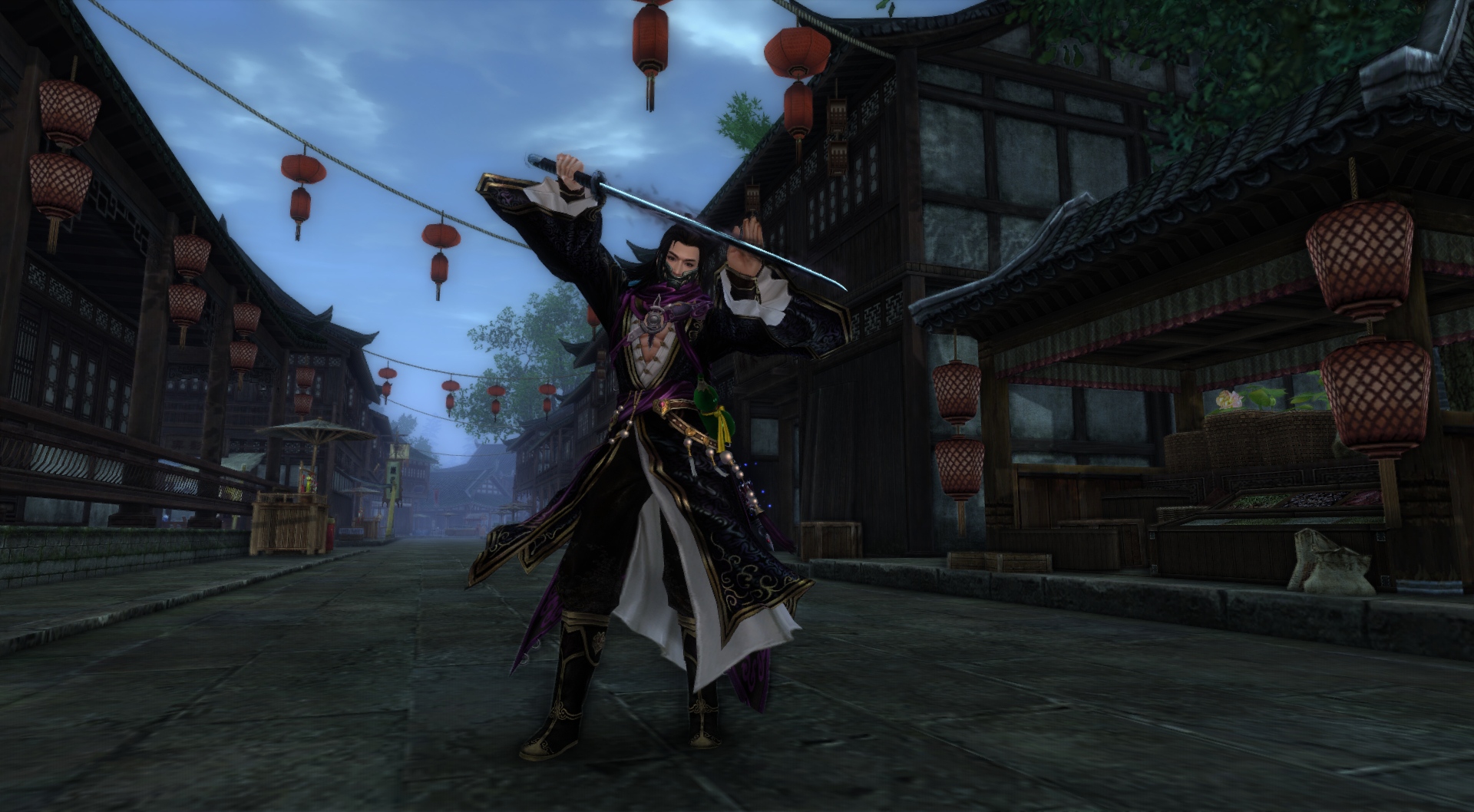 鬼翼纱+流云衫(头)+紫影蔽日伞鞘+百战血披·玄+历影鬼面