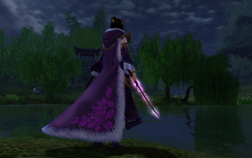 流云衫·威+紫凤衫(头)+鹿锦醉花·紫+素手凝音+梅花刀鞘