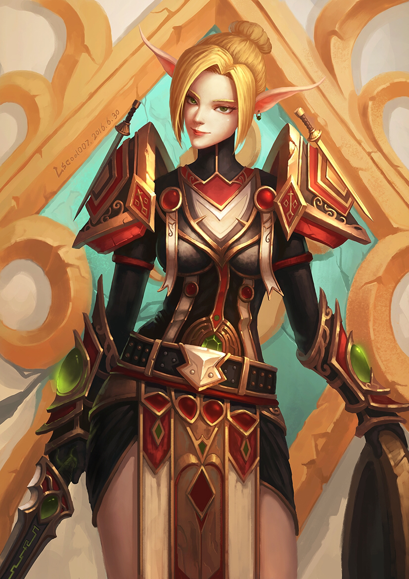 魔兽玩家原创画作:T2审判套的血精灵圣骑妹纸-新浪魔兽世界专区